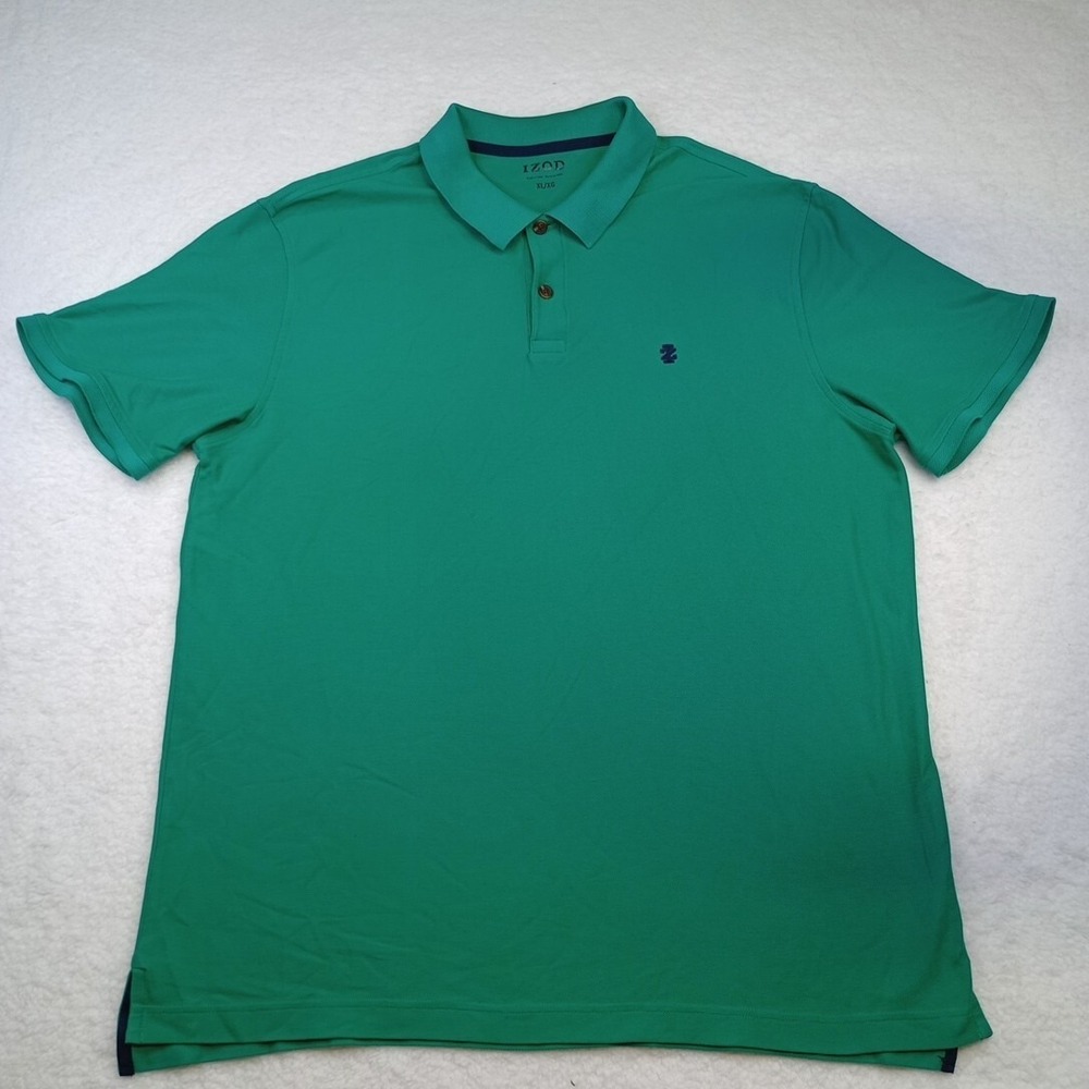 Izod Men Polo‎ Shirt XL Green Short Sleeve Collared Cotton Blend Casual Pullover